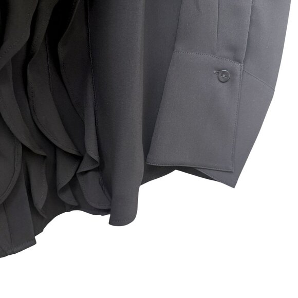 CHICO'S Black Ruffle Blouse Small (Chicos 1) Womens Top Long Sleeve Button Up - Picture 7 of 9